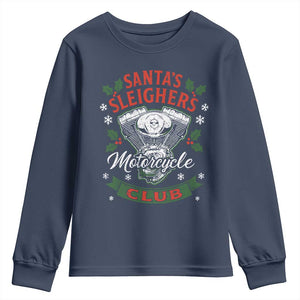 Christmas Motorcycle Biker Youth Sweatshirt Santas Sleighers Motorcycle Club TS11 Navy Print Your Wear
