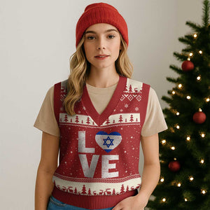 I Love Israel Jewish Gifts Star of David Israeli V-Neck Knit Sweater Vest TS11 Red Beige Print Your Wear