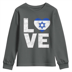 I Love Israel Jewish Gifts Star of David Israeli Youth Sweatshirt TS11 Dark Heather Print Your Wear