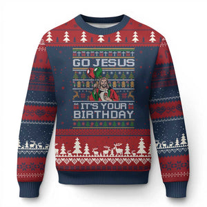 Funny Go Jesus Its Your Birthday Ugly Christmas Sweater Xmas Christian Religious God TS11 Navy Red Print Your Wear