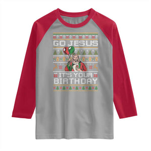 Funny Go Jesus Its Your Birthday Raglan Shirt Christmas Christian Religious God TS11 Sport Gray Red Print Your Wear