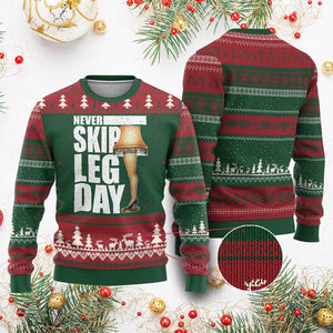 Funny Never Skip Leg Day Xmas Movie Ugly Christmas Sweater Italian Leg Lamp TS11 Red Green Print Your Wear