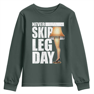 Funny Never Skip Leg Day Christmas Movie Youth Sweatshirt Italian Leg Lamp TS11 Dark Forest Green Print Your Wear