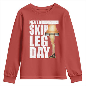 Funny Never Skip Leg Day Christmas Movie Youth Sweatshirt Italian Leg Lamp TS11 Red Print Your Wear