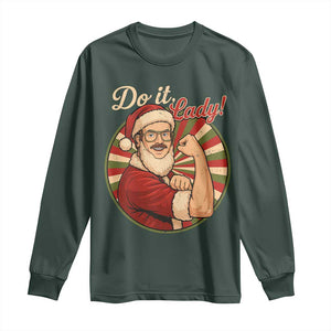 Funny Christmas Do It Lady Long Sleeve Shirt Mustache Guy Meme Santa Cosplay TS11 Dark Forest Green Print Your Wear
