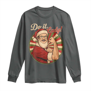 Funny Christmas Do It Lady Long Sleeve Shirt Mustache Guy Meme Santa Cosplay TS11 Dark Heather Print Your Wear