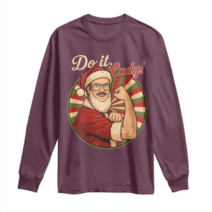 Funny Christmas Do It Lady Long Sleeve Shirt Mustache Guy Meme Santa Cosplay TS11 Maroon Print Your Wear