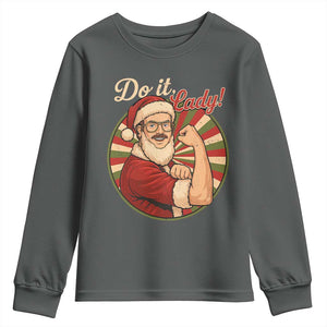 Funny Christmas Do It Lady Youth Sweatshirt Mustache Guy Meme Santa Cosplay TS11 Dark Heather Print Your Wear