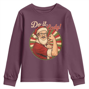 Funny Christmas Do It Lady Youth Sweatshirt Mustache Guy Meme Santa Cosplay TS11 Maroon Print Your Wear