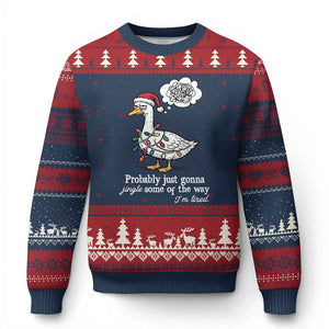 Probably Just Gonna Jingle Some Of The Way I'm Tired Ugly Christmas Sweater Funny Xmas Goose TS11 Navy Red Print Your Wear