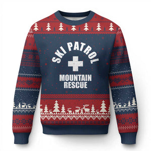 Ski Patrol Mountain Rescue Ugly Christmas Sweater Winter Slopes Skiing Snowboarding TS11 Navy Red Print Your Wear