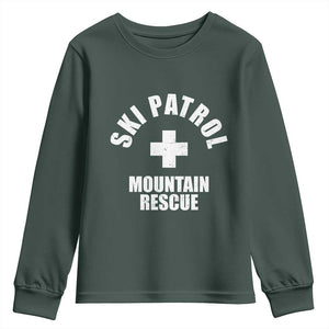 Ski Patrol Mountain Rescue Youth Sweatshirt Winter Slopes Skiing Snowboarding TS11 Dark Forest Green Print Your Wear