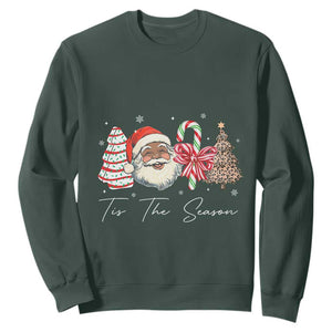Funny Black Christmas Sweatshirt Tis The Season African American Santa TS11 Dark Forest Green Print Your Wear