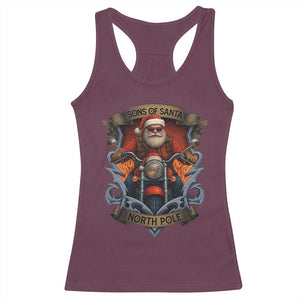 Funny Christmas Motorcycle Santa Racerback Tank Top Sons Of Santa North Pole Xmas Biker TS11 Maroon Print Your Wear