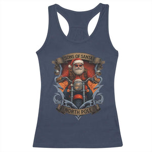 Funny Christmas Motorcycle Santa Racerback Tank Top Sons Of Santa North Pole Xmas Biker TS11 Navy Print Your Wear