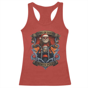 Funny Christmas Motorcycle Santa Racerback Tank Top Sons Of Santa North Pole Xmas Biker TS11 Red Print Your Wear