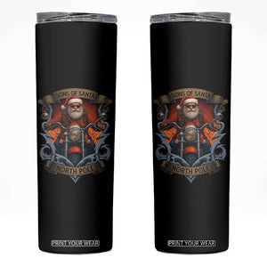 Funny Christmas Motorcycle Santa Skinny Tumbler Sons Of Santa North Pole Xmas Biker TS11 Black Print Your Wear