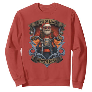 Funny Christmas Motorcycle Santa Sweatshirt Sons Of Santa North Pole Xmas Biker TS11 Red Print Your Wear