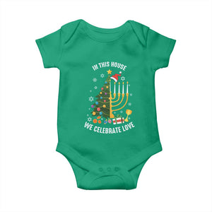 Funny Chrismukkah Hanukkah Christmas Baby Onesie In This House We Celebrate Love Xmas Tree Menorah TS11 Irish Green Print Your Wear
