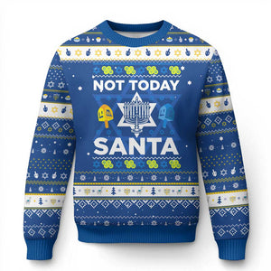 Funny Jewish Hanukkah Ugly Sweater Not Today Santa Hebrew David Star TS11 Blue White Print Your Wear