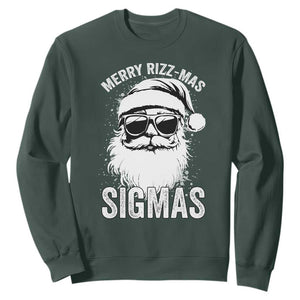 Funny Christmas Santa Sweatshirt Merry Rizzmas Sigmas Charisma Rizz Santa Claus TS11 Dark Forest Green Print Your Wear