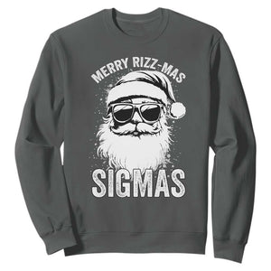 Funny Christmas Santa Sweatshirt Merry Rizzmas Sigmas Charisma Rizz Santa Claus TS11 Dark Heather Print Your Wear