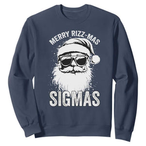 Funny Christmas Santa Sweatshirt Merry Rizzmas Sigmas Charisma Rizz Santa Claus TS11 Navy Print Your Wear
