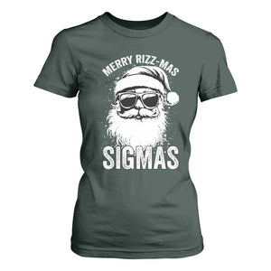 Funny Christmas Santa T Shirt For Women Merry Rizzmas Sigmas Charisma Rizz Santa Claus TS11 Dark Forest Green Print Your Wear