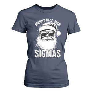 Funny Christmas Santa T Shirt For Women Merry Rizzmas Sigmas Charisma Rizz Santa Claus TS11 Navy Print Your Wear