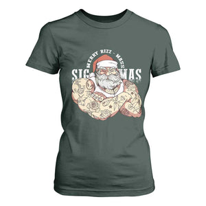 Funny Christmas Santa T Shirt For Women Merry Rizzmas Sigmas Charisma Rizz Santa TS11 Dark Forest Green Print Your Wear