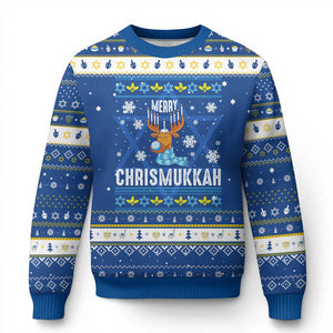 Funny Chanukah Christmas Hanukkah Ugly Sweater Merry Chrismukkah Reindeer David Stars Menorah TS11 Blue White Print Your Wear