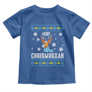 Funny Hanukkah Christmas Toddler T Shirt Merry Chrismukkah Reindeer David Stars Menorah TS11 Royal Blue Print Your Wear