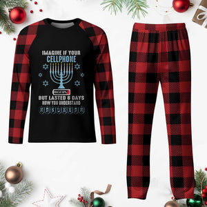 Funny Hanukkah Plaid Pajama Set Imagine If Your Cellphone Was At 10% But Lasted 8 Days Menorah TS11 Buffalo Plaid Print Your Wear