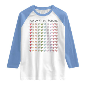 Funny 100 Days Of School Cute Pastel Heart Sketch Raglan Shirt TS11 White Carolina Blue Print Your Wear