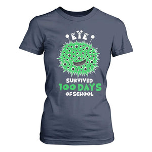 Funny Monster Virus Eye Survived 100 Days Of School T Shirt For Women TS11 Navy Print Your Wear