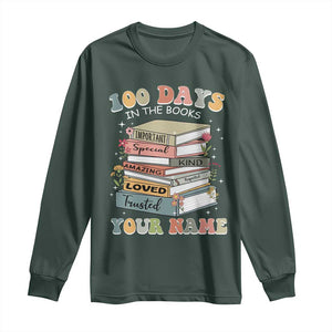 Personalized 100 Days In The Books Long Sleeve Shirt Custom Name Mr Mrs Teachers 100th Days Of School TS11 Dark Forest Green Print Your Wear