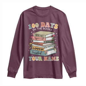Personalized 100 Days In The Books Long Sleeve Shirt Custom Name Mr Mrs Teachers 100th Days Of School TS11 Maroon Print Your Wear