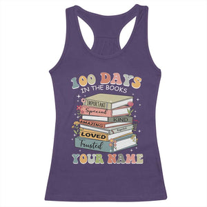 Personalized 100 Days In The Books Racerback Tank Top Custom Name Mr Mrs Teachers 100th Days Of School TS11 Purple Print Your Wear