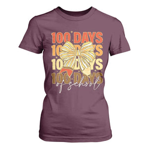 100 Days Of School Coquette Pencil Bow T Shirt For Women TS11 Maroon Print Your Wear