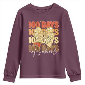 100 Days Of School Coquette Pencil Bow Youth Sweatshirt TS11 Maroon Print Your Wear