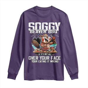Funny Beaver Grilling Long Sleeve Shirt Soggy Beaver BBQ It's Not All Over Your Face TS11 Purple Print Your Wear