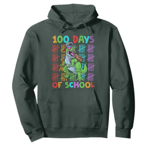 Funny 100 Days Of School T-Rex Dinosaur Hoodie TS11 Dark Forest Green Print Your Wear