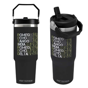 Funny Retired Military Phonetic Alphabet Retirement Flip Straw Tumbler Vintage Camouflage Flag TS11 One Size: 30 oz Black Print Your Wear