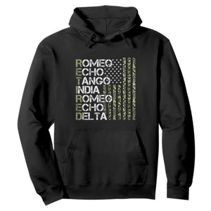 Funny Retired Military Phonetic Alphabet Retirement Hoodie Vintage Camouflage Flag TS11 Black Print Your Wear