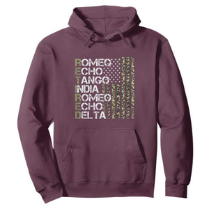 Funny Retired Military Phonetic Alphabet Retirement Hoodie Vintage Camouflage Flag TS11 Maroon Print Your Wear