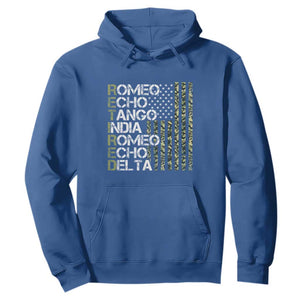 Funny Retired Military Phonetic Alphabet Retirement Hoodie Vintage Camouflage Flag TS11 Royal Blue Print Your Wear