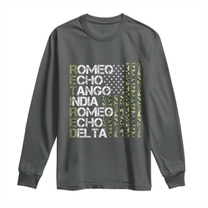 Funny Retired Military Phonetic Alphabet Retirement Long Sleeve Shirt Vintage Camouflage Flag TS11 Dark Heather Print Your Wear