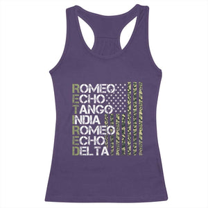 Funny Retired Military Phonetic Alphabet Retirement Racerback Tank Top Vintage Camouflage Flag TS11 Purple Print Your Wear