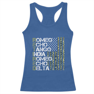 Funny Retired Military Phonetic Alphabet Retirement Racerback Tank Top Vintage Camouflage Flag TS11 Royal Blue Print Your Wear