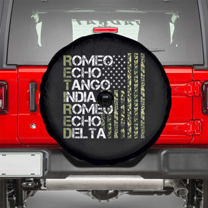 Funny Retired Military Phonetic Alphabet Retirement Spare Tire Cover Vintage Camouflage Flag TS11 Black Print Your Wear